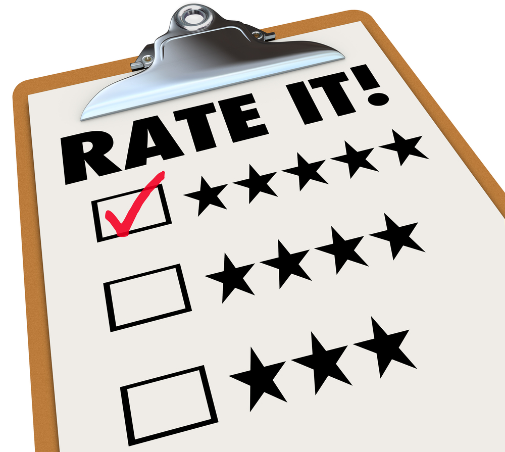 Clipboard with ratings sheet measured in stars.