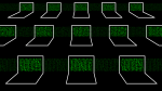 render of laptops displaying green data/code