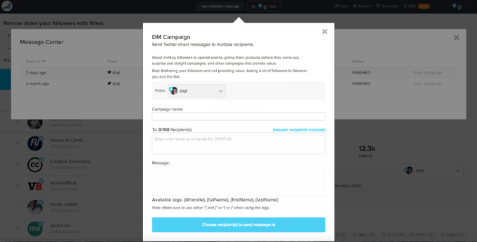 socialrank DM campaign