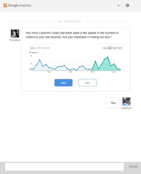 A conversational interface can present the same information as a dashboard but with a much more powerful effect.
