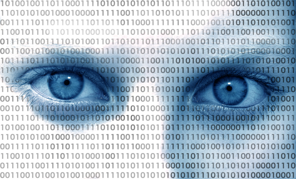 Binary code over a face.