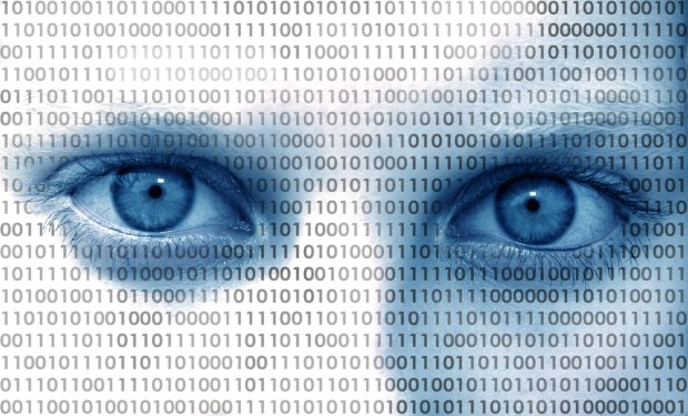 Binary code over a face.