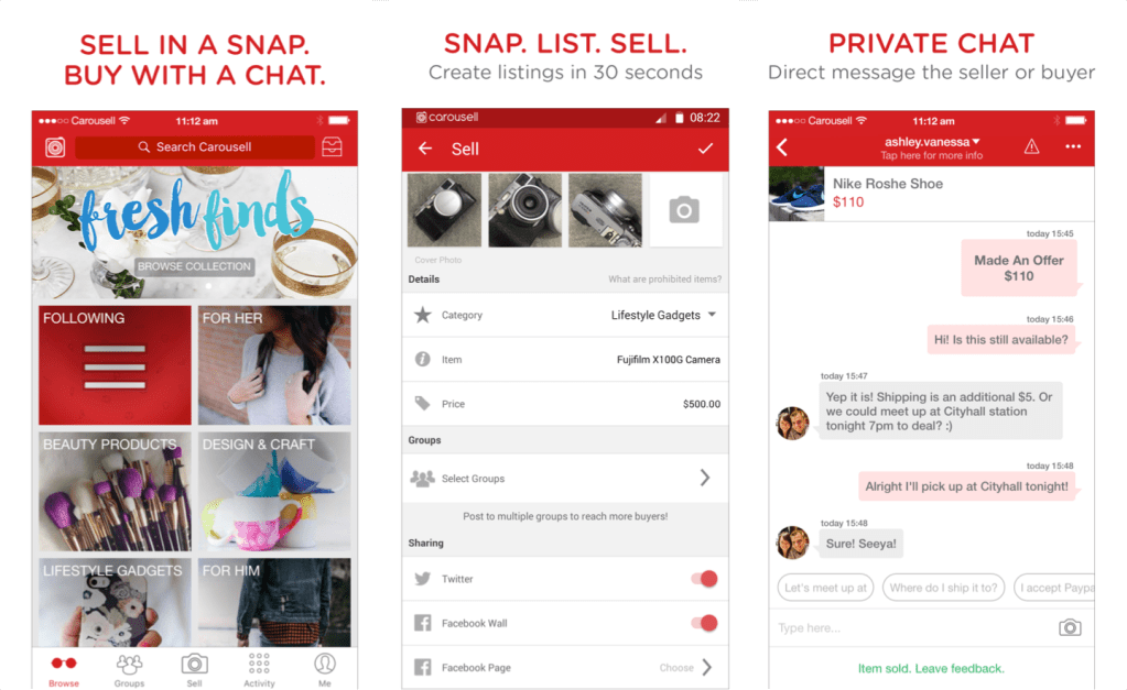 Screen displaying consumer-to-consumer service platform Carousell