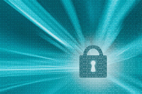 Padlock over binary background.