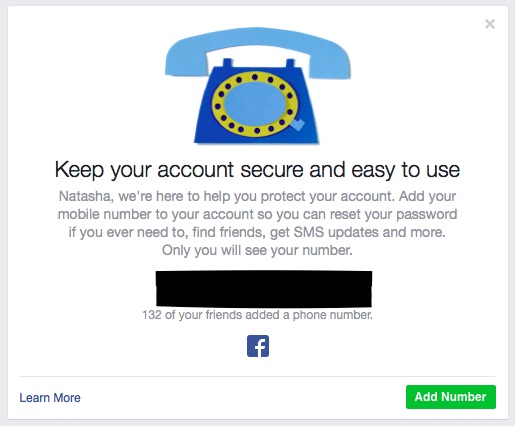 Facebook add your phone number