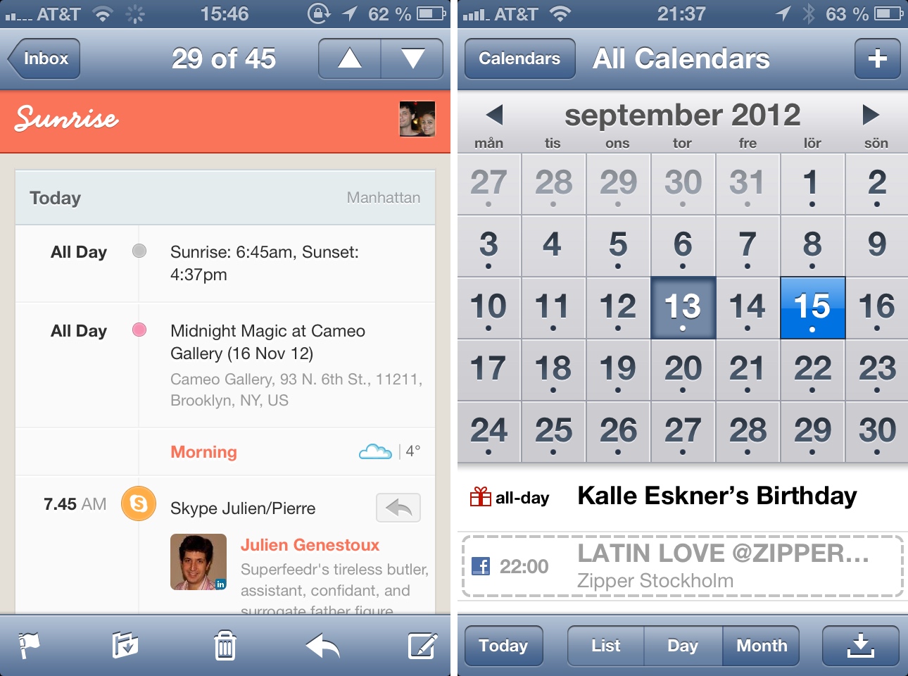 Sunrise email vs iOS 6