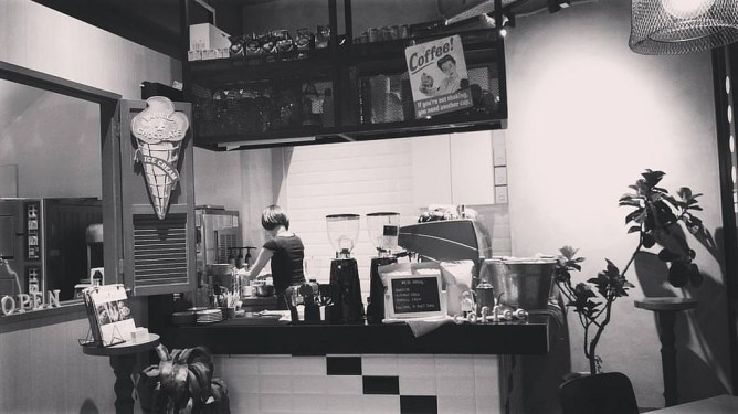 behind the counter