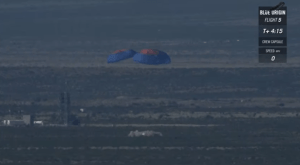 Blue Origin crew capsule touching down in West Texas / Screenshot of Blue Origin live feed