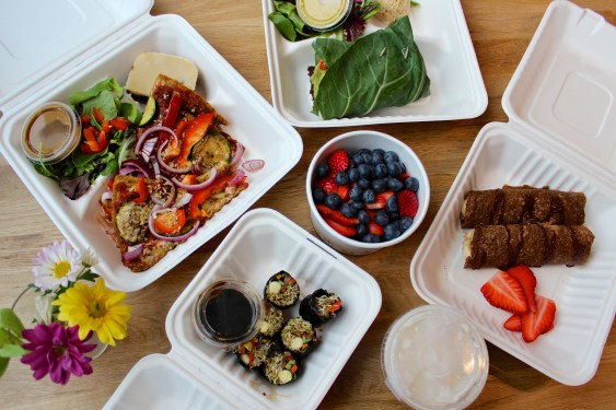 an assortment of different foods on a table