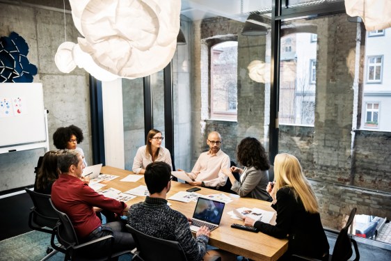 A business meeting in a conference room.