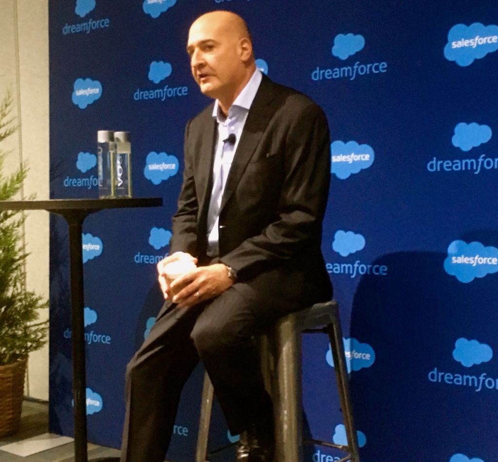 Salesforce executive Keith Block speaking at a press conference at Dreamforce 2016.