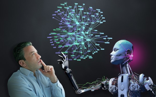 Human and robot working together.