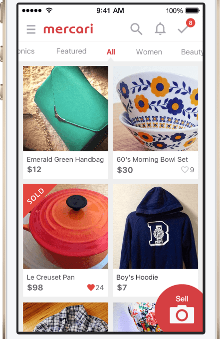 In the U.S., Mercari's biggest categories are women's fashion, makeup, and consumer electronics. 