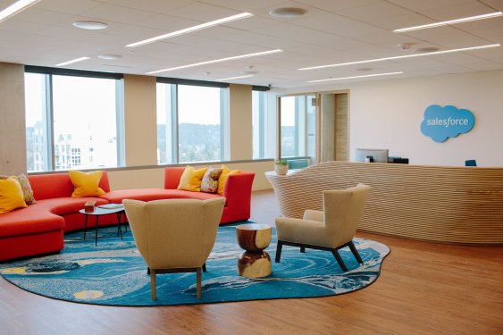 Lobby in Salesforce's Bellevue, Washington engineering offices.