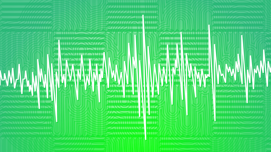 Illustration of a soundwave in front of an abstract background.
