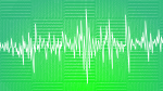 Illustration of a soundwave in front of an abstract background.