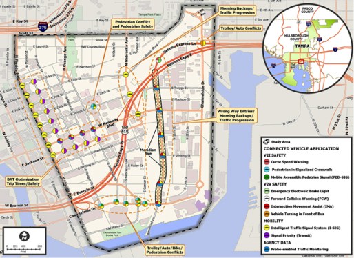 Downtown Tampa V2X map