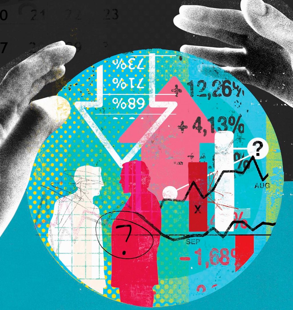 Hands around finance data inside of crystal ball