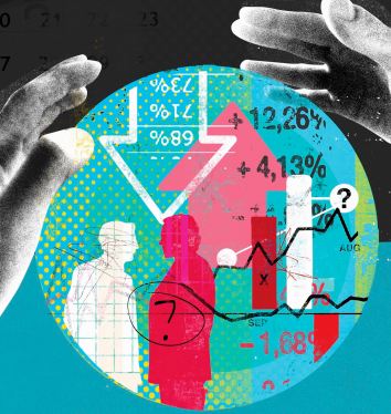 Hands around finance data inside of crystal ball