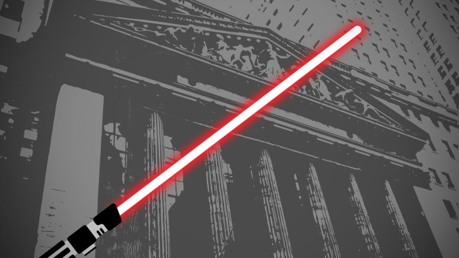 Light saber over NY Stock Exchange.