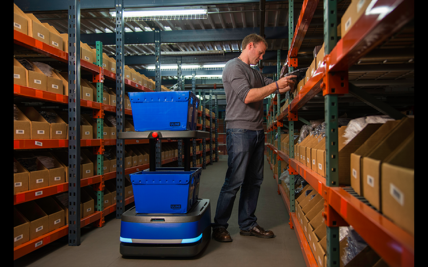 6 River Systems flagship robot, Chuck, helps warehouse workers pick items faster.