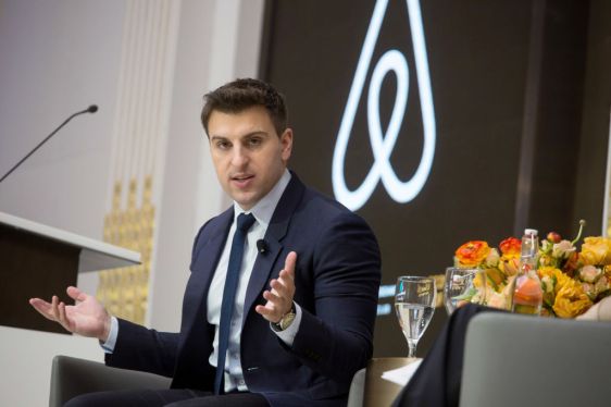 Brian Chesky, chief executive officer and co-founder of Airbnb Inc., speaks during an Economic Club of New York luncheon at the New York Stock Exchange