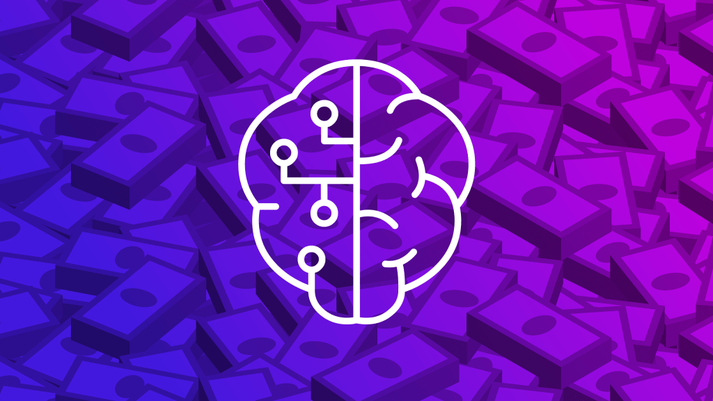 AI brain over purple money background