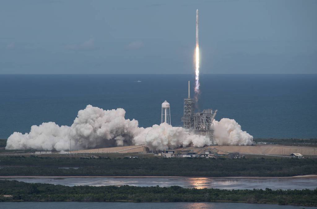 A SpaceX Falcon 9 rocket carrying the company's Crew Dragon spacecraft is launched from Launch Complex 39A on NASAs SpaceX Demo-2 mission to the International Space Station with NASA astronauts Robert Behnken and Douglas Hurley onboard.