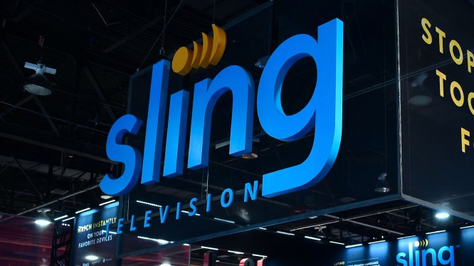 The SLING TV display booth at the 2017 Consumer Electronic Show (CES) in Las Vegas, Nevada on January 7, 2017.