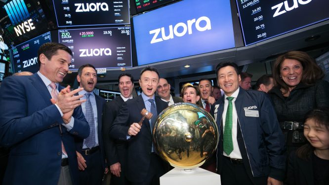 Zuora founder and CEO Tien Tzuo at his company's 2018 IPO
