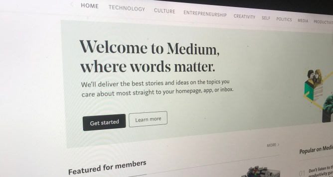 Welcome to Medium.com screen