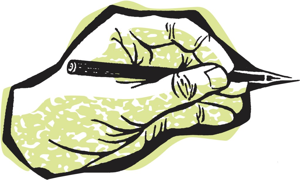 illustration of left hand holding a pen