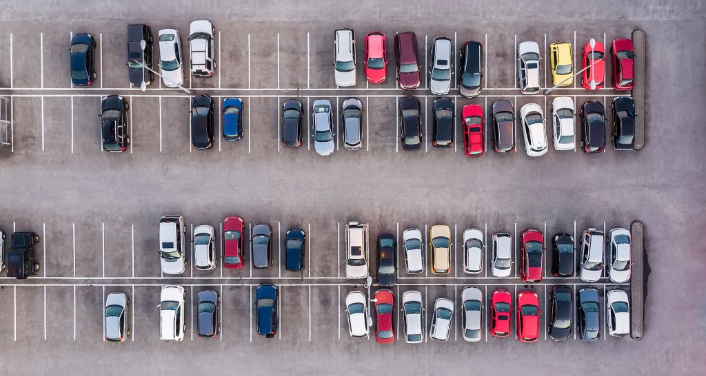 vehicles in parking lot