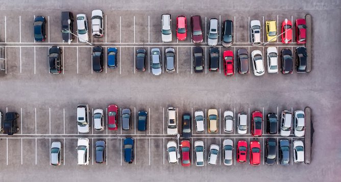 vehicles in parking lot