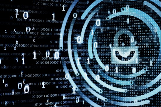 padlock icon and multiple layers of binary code