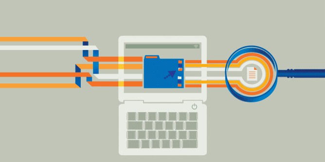 illustration magnifying glass examining computer documents