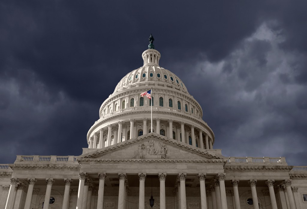 a dark gloomy photo of the US Capitol building