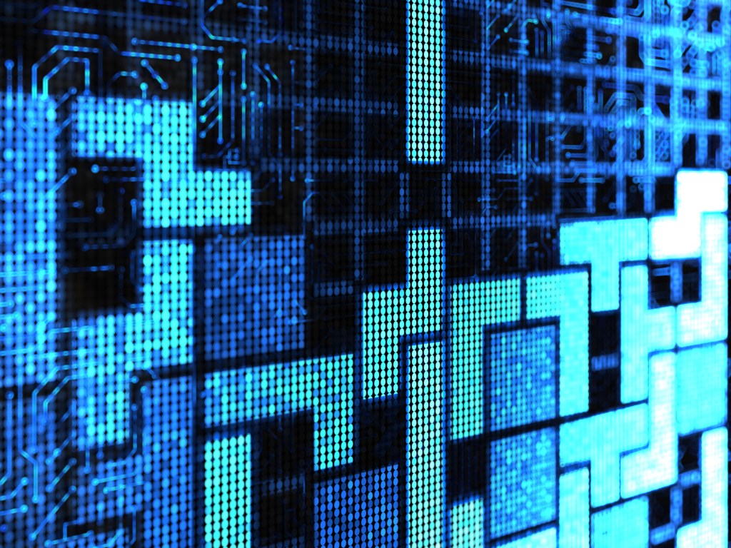 A blue digital game of tetris blocks