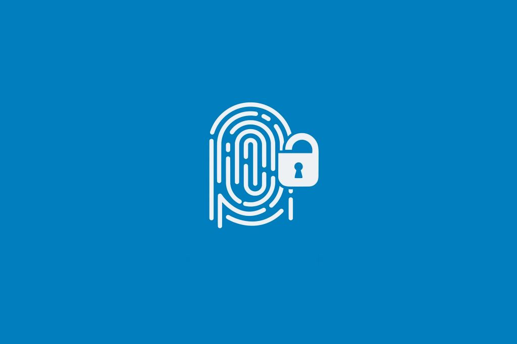 An illustration of a fingerprint protected by a lock, representing a password manager