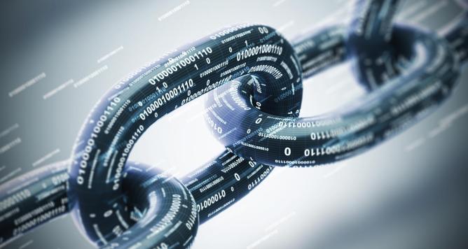 Diagonal chain, a blockchain concept, gray closeup