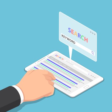 illustration of hand typing keyword search