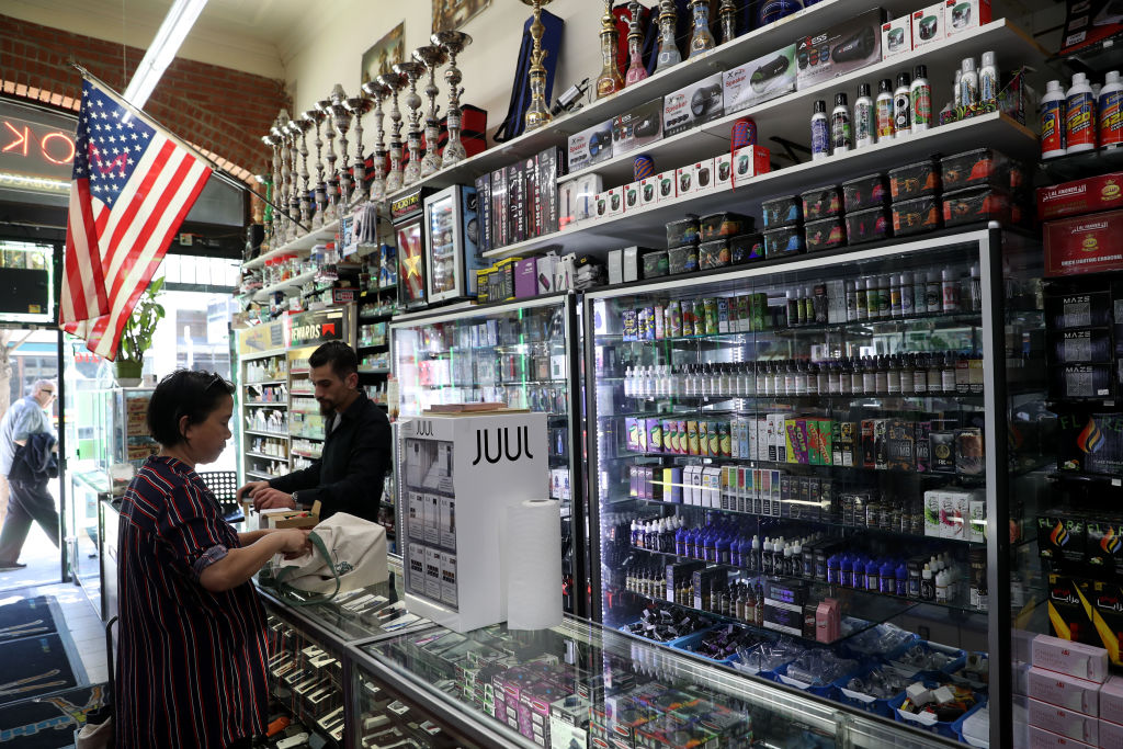 SAN FRANCISCO, CALIFORNIA - JUNE 25: E-Cigarette vaporizer components and products are displayed at Smoke and Gift Shop on June 25, 2019 in San Francisco, California. The San Francisco Board of Supervisors voted unanimously, 11-0, to be the first city in the United States to ban e-cigarettes, nicotine pods and devices that have not been approved by the Food and Drug Administration.