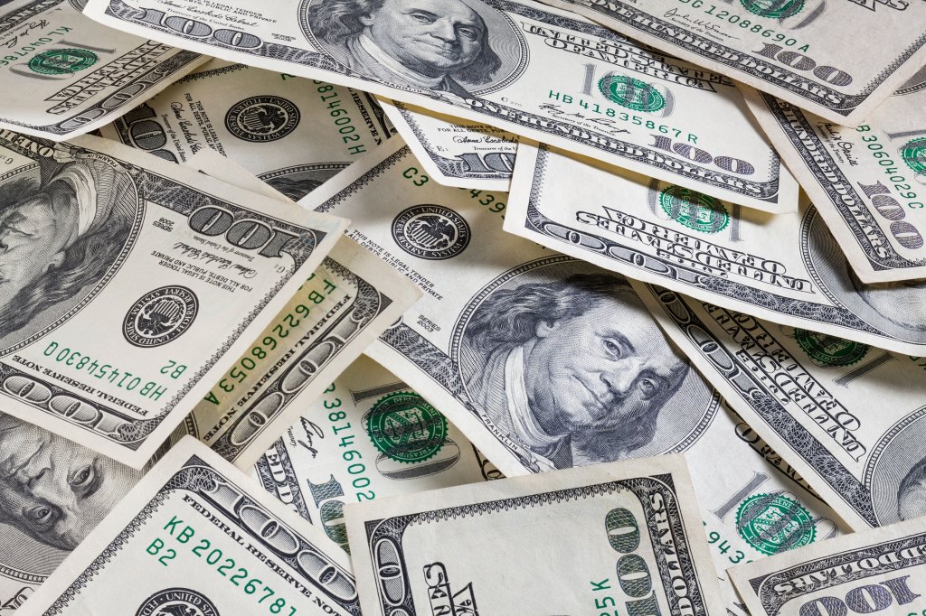 set of american dollar bills as background