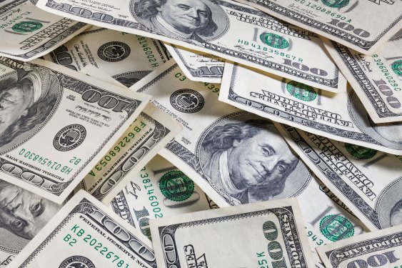 set of american dollar bills as background
