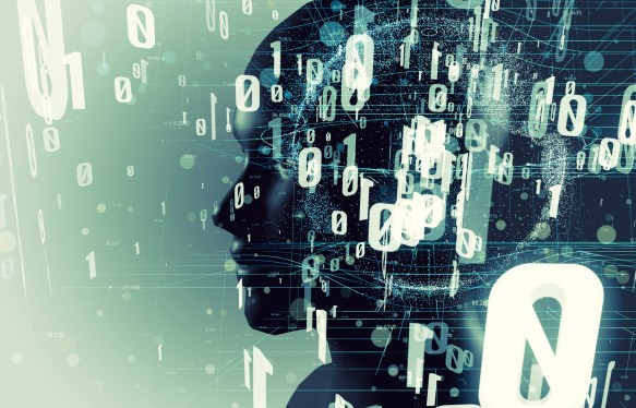 AI (Artificial Intelligence) concept. human head and digital processing.