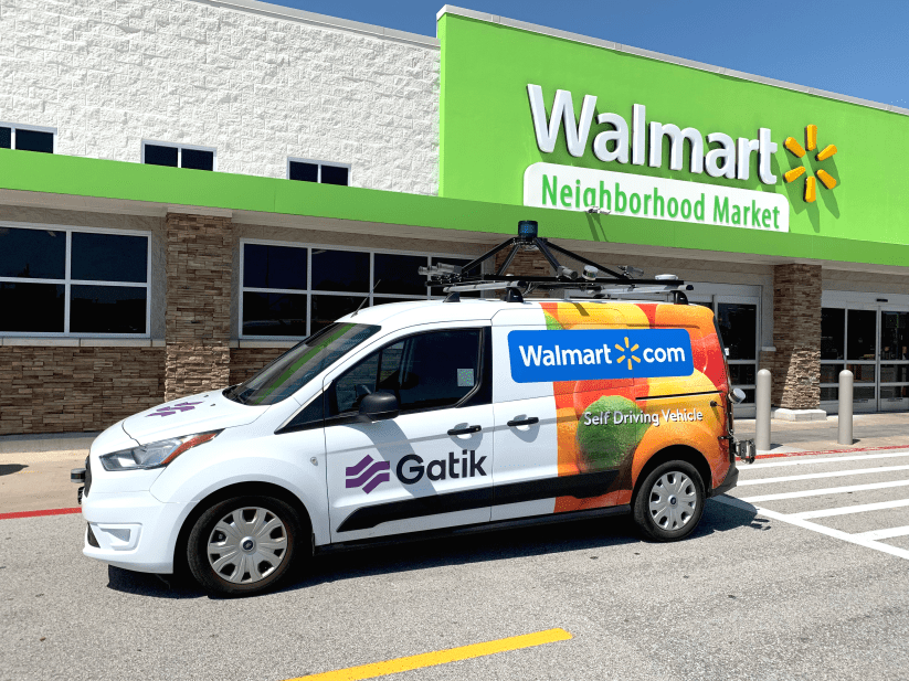 Gatiks vehicle at a Walmart neighborhood Market in Bentonville Arkansas
