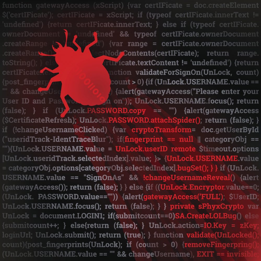 illustration of bug crossing computer code