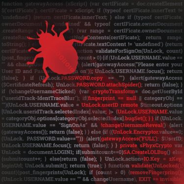 illustration of bug crossing computer code