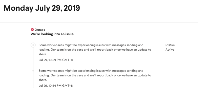 Slack outage notice