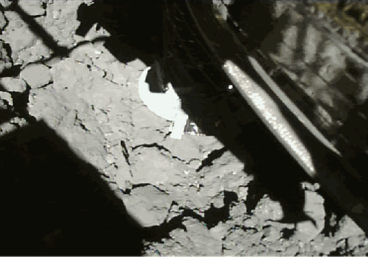GIF of the Hayabusa probe crashing into the asteroid Ryugu.